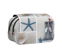 FEYUNYAN Double Layer Pencil Case, Large Capacity Durable Oxford Fabric Stationery Organizer for School Supplies Travel Exams, Bottle Seashell Starfish Storage Bag for Girl & Boy Gift, 20x11x10cm