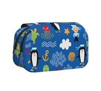 FEYUNYAN Double Layer Pencil Case, Large Capacity Durable Oxford Fabric Stationery Organizer for School Supplies Travel Exams, Penguin Turtle Storage Bag for Girl & Boy Gift, 20x11x10cm