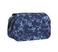 FEYUNYAN Double Layer Pencil Case, Large Capacity Durable Oxford Fabric Stationery Organizer for School Supplies Travel Exams, Blue Camouflage Storage Bag for Girl & Boy Gift, 20x11x10cm