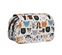 FEYUNYAN Double Layer Pencil Case, Large Capacity Durable Oxford Fabric Stationery Organizer for School Supplies Travel Exams, Cartoon Cat Dog Storage Bag for Girl & Boy Gift, 20x11x10cm