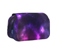 FEYUNYAN Double Layer Pencil Case, Large Capacity Durable Oxford Fabric Stationery Organizer for School Supplies Travel Exams, Magic Galaxy Sky Purple Storage Bag for Girl & Boy Gift, 20x11x10cm