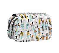 FEYUNYAN Double Layer Pencil Case, Large Capacity Durable Oxford Fabric Stationery Organizer for School Supplies Travel Exams, Cute Cartoon Animal Alphabet Storage Bag for Girl & Boy Gift, 20x11x10cm