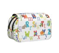 FEYUNYAN Double Layer Pencil Case, Large Capacity Durable Oxford Fabric Stationery Organizer for School Supplies Travel Exams, Animal Alphabet Storage Bag for Girl & Boy Gift, 20x11x10cm