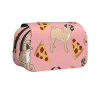 FEYUNYAN Double Layer Pencil Case, Large Capacity Durable Oxford Fabric Stationery Organizer for School Supplies Travel Exams, Pug Pizza Pink Storage Bag for Girl & Boy Gift, 20x11x10cm