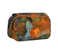 FEYUNYAN Double Layer Pencil Case, Large Capacity Durable Oxford Fabric Stationery Organizer for School Supplies Travel Exams, Happy-Halloween Storage Bag for Girl & Boy Gift, 20x11x10cm