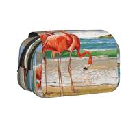 FEYUNYAN Double Layer Pencil Case, Large Capacity Durable Oxford Fabric Stationery Organizer for School Supplies Travel Exams, Flamingo Beach Storage Bag for Girl & Boy Gift, 20x11x10cm