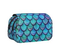 FEYUNYAN Double Layer Pencil Case, Large Capacity Durable Oxford Fabric Stationery Organizer for School Supplies Travel Exams, Mermaid Teal Fish Storage Bag for Girl & Boy Gift, 20x11x10cm