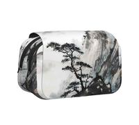 FEYUNYAN Double Layer Pencil Case, Large Capacity Durable Oxford Fabric Stationery Organizer for School Supplies Travel Exams, Chinese Landscape Painting Storage Bag for Girl & Boy Gift, 20x11x10cm