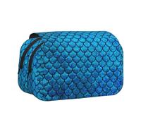 FEYUNYAN Double Layer Pencil Case, Large Capacity Durable Oxford Fabric Stationery Organizer for School Supplies Travel Exams, Blue Fish Scale Storage Bag for Girl & Boy Gift, 20x11x10cm