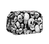 FEYUNYAN Double Layer Pencil Case, Large Capacity Durable Oxford Fabric Stationery Organizer for School Supplies Travel Exams, Evil Skull Storage Bag for Girl & Boy Gift, 20x11x10cm