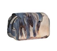 FEYUNYAN Double Layer Pencil Case, Large Capacity Durable Oxford Fabric Stationery Organizer for School Supplies Travel Exams, Two Elephants Playing Storage Bag for Girl & Boy Gift, 20x11x10cm