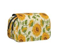 FEYUNYAN Double Layer Pencil Case, Large Capacity Durable Oxford Fabric Stationery Organizer for School Supplies Travel Exams, Fresh Sunflower Storage Bag for Girl & Boy Gift, 20x11x10cm