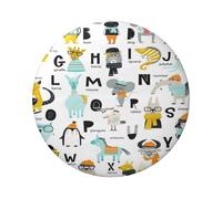 FEYUNYAN Durable Badge For Jackets Bags Gifts, Vibrant Tinplate Collectible Badges For Events, Teachers, Friends, Cute Cartoon Animal Alphabet Round Badge, Bulk Iron-On Patches Alternative, 5 Pcs