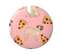 FEYUNYAN Durable Badge For Jackets Bags Gifts, Vibrant Tinplate Collectible Badges For Events, Teachers, Friends, Pug Pizza Pink Round Badge, Bulk Iron-On Patches Alternative, 1 Pc