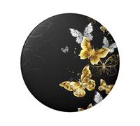 FEYUNYAN Durable Badge For Jackets Bags Gifts, Vibrant Tinplate Collectible Badges For Events, Teachers, Friends, Gold White Butterflies Black Round Badge, Bulk Iron-On Patches Alternative, 5 Pcs