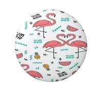 FEYUNYAN Durable Badge For Jackets Bags Gifts, Vibrant Tinplate Collectible Badges For Events, Teachers, Friends, Pink Flamingo Round Badge, Bulk Iron-On Patches Alternative, 12 Pcs