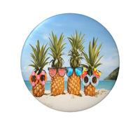 FEYUNYAN Durable Badge For Jackets Bags Gifts, Vibrant Tinplate Collectible Badges For Events, Teachers, Friends, Seaside Beach Yellow Pineapple Round Badge, Bulk Iron-On Patches Alternative, 1 Pc
