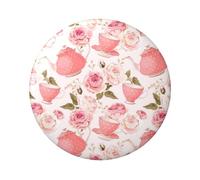 FEYUNYAN Durable Badge For Jackets Bags Gifts, Vibrant Tinplate Collectible Badges For Events, Teachers, Friends, Pink Teapot Round Badge, Bulk Iron-On Patches Alternative, 5 Pcs