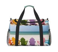 FEYUNYAN Extra Large Tote Bag with Adjustable Strap, Water-Resistant Travel Duffel with Anti-Slip Handles, Chairs Beside Blue Sea Sky, Heavy-Duty Crossbody Bag for Gym, Weekend Trips & Outdoor Sports
