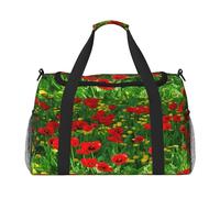 FEYUNYAN Extra Large Tote Bag with Adjustable Strap, Water-Resistant Travel Duffel with Anti-Slip Handles, Red Poppy Field Farm, Heavy-Duty Twill Crossbody Bag for Gym, Weekend Trips & Outdoor Sports