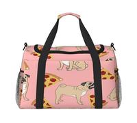 FEYUNYAN Extra Large Tote Bag with Adjustable Strap, Water-Resistant Travel Duffel with Anti-Slip Handles, Pug Pizza Pink, Heavy-Duty Twill Crossbody Bag for Gym, Weekend Trips & Outdoor Sports