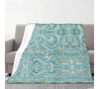 FEYUNYAN Flannel Blanket 203x178cm, Azurite Teal Foil Gold Oil Marble Fleece Blankets, Anti-Pilling Warm Plush Throw For Couples, Double Blanket For Sofa/Bed, Lightweight Travel Throw For Adults
