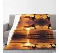 FEYUNYAN Flannel Blanket 203x178cm, Dolphin At Dusk Fleece Blankets, Anti-Pilling & Wrinkle-Resistant, Warm Plush Throw For Couples, Double Blanket For Sofa/Bed, Lightweight Travel Throw For Adults