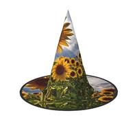 FEYUNYAN Halloween Witch Hat, Adjustable Bendable Witch Costume Accessory for Women Adults Party, Pointed Wizard Cap, Sunflowers Fields Halloween hat, 3 PCS