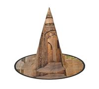 FEYUNYAN Halloween Witch Hat, Adjustable Bendable Witch Costume Accessory for Women Adults Party, Pointed Wizard Cap, Architecture Streets Houses Halloween hat, 3 PCS
