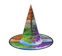 FEYUNYAN Halloween Witch Hat, Adjustable Bendable Witch Costume Accessory for Women Adults Party, Pointed Wizard Cap, Two season trees Halloween hat, 2 PCS