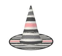 FEYUNYAN Halloween Witch Hat, Adjustable Bendable Witch Costume Accessory for Women Adults Party, Pointed Wizard Cap, Pink Light Dark Gray Stripes Halloween hat, 3 PCS