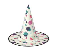 FEYUNYAN Halloween Witch Hat, Adjustable Bendable Witch Costume Accessory for Women Adults Party, Pointed Wizard Cap, Cupcake candy hearts sweet Halloween hat, 3 PCS