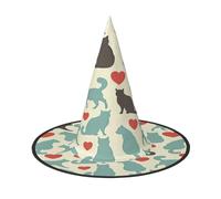 FEYUNYAN Halloween Witch Hat, Adjustable Bendable Witch Costume Accessory for Women Adults Party, Pointed Wizard Cap, Happy Walking Kitty Halloween hat, 1 PCS