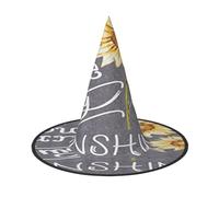FEYUNYAN Halloween Witch Hat, Adjustable Bendable Witch Costume Accessory for Women Adults Party, Pointed Wizard Cap, Blackboard Bees Sunflowers Halloween hat, 1 PCS
