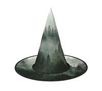 FEYUNYAN Halloween Witch Hat, Adjustable Bendable Witch Costume Accessory for Women Adults Party, Pointed Wizard Cap, Green Tree Landscape Halloween hat, 3 PCS