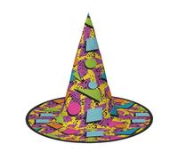 FEYUNYAN Halloween Witch Hat, Adjustable Bendable Witch Costume Accessory for Women Adults Party, Pointed Wizard Cap, Colored Memphis Halloween hat, 2 PCS