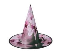 FEYUNYAN Halloween Witch Hat, Adjustable Bendable Witch Costume Accessory for Women Adults Party, Pointed Wizard Cap, Pink Cherry Blossoms Halloween hat, 2 PCS