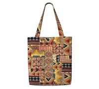 FEYUNYAN Heavy-Duty Canvas Tote Bag For Women, Shopping Bag With Handles | African Textile Patchwork, Shoulder Strap, Reusable, Lightweight Durable Carryall Travel Bag For Grocery School Work, 39x35cm