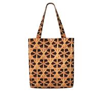 FEYUNYAN Heavy-Duty Canvas Tote Bag For Women, Shopping Bag With Handles | Wicker Woven Grid, Shoulder Strap, Reusable, Lightweight Durable Carryall Travel Bag For Grocery, School, Work, 39x35cm