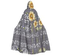 FEYUNYAN Hooded Cape For Adults, Blackboard Bees Sunflowers Halloween Cloak, Gothic Witch Vampire Costume Accessory, Adjustable Tie Closure Soft Polyester Cloak For Cosplay & Halloween Parties