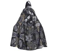 FEYUNYAN Hooded Cape For Adults, Dragonflies Grey Halloween Cloak, Gothic Witch Vampire Costume Accessory, Adjustable Tie Closure Soft Polyester Cloak For Cosplay & Halloween Parties