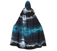 FEYUNYAN Hooded Cape For Adults, Full Moon Foggy Clouds Halloween Cloak, Gothic Witch Vampire Costume Accessory, Adjustable Tie Closure Soft Polyester Cloak For Cosplay & Halloween Parties