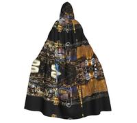 FEYUNYAN Hooded Cape For Adults, Las Vegas Night View Halloween Cloak, Gothic Witch Vampire Costume Accessory, Adjustable Tie Closure Soft Polyester Cloak For Cosplay & Halloween Parties