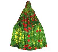 FEYUNYAN Hooded Cape For Adults, Red Poppy Field Farm Halloween Cloak, Gothic Witch Vampire Costume Accessory, Adjustable Tie Closure Soft Polyester Cloak For Cosplay & Halloween Parties