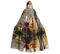 FEYUNYAN Hooded Cape For Adults, Red Wine Galsses Grapes Halloween Cloak, Gothic Witch Vampire Costume Accessory, Adjustable Tie Closure Soft Polyester Cloak For Cosplay & Halloween Parties