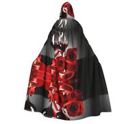 FEYUNYAN Hooded Cape For Adults, Red Wine Rose Candle Halloween Cloak, Gothic Witch Vampire Costume Accessory, Adjustable Tie Closure Soft Polyester Cloak For Cosplay & Halloween Parties