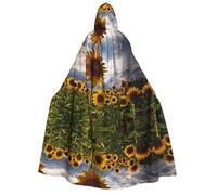 FEYUNYAN Hooded Cape For Adults, Sunflowers Fields Halloween Cloak, Gothic Witch Vampire Costume Accessory, Adjustable Tie Closure Soft Polyester Cloak For Cosplay & Halloween Parties