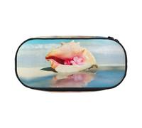 FEYUNYAN Large Capacity Pencil Case Aesthetic, Spill-Proof Canvas Pencil Pouch with Zipper, Beach Conch Seascape Pencil Case for Women Men, Lightweight Portable Stationery Bag for Students Travel