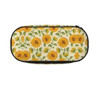 FEYUNYAN Large Capacity Pencil Case Aesthetic Spill-Proof Canvas Pencil Pouch with Zipper Beautiful Yellow Sunflower Pencil Case for Women Men Lightweight Portable Stationery Bag for Students Travel