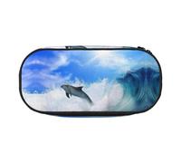 FEYUNYAN Large Capacity Pencil Case Aesthetic, Spill-Proof Canvas Pencil Pouch with Zipper, Cute Dolphin Pencil Case for Women & Men, Lightweight Portable Stationery Pencil Bag for Students & Travel